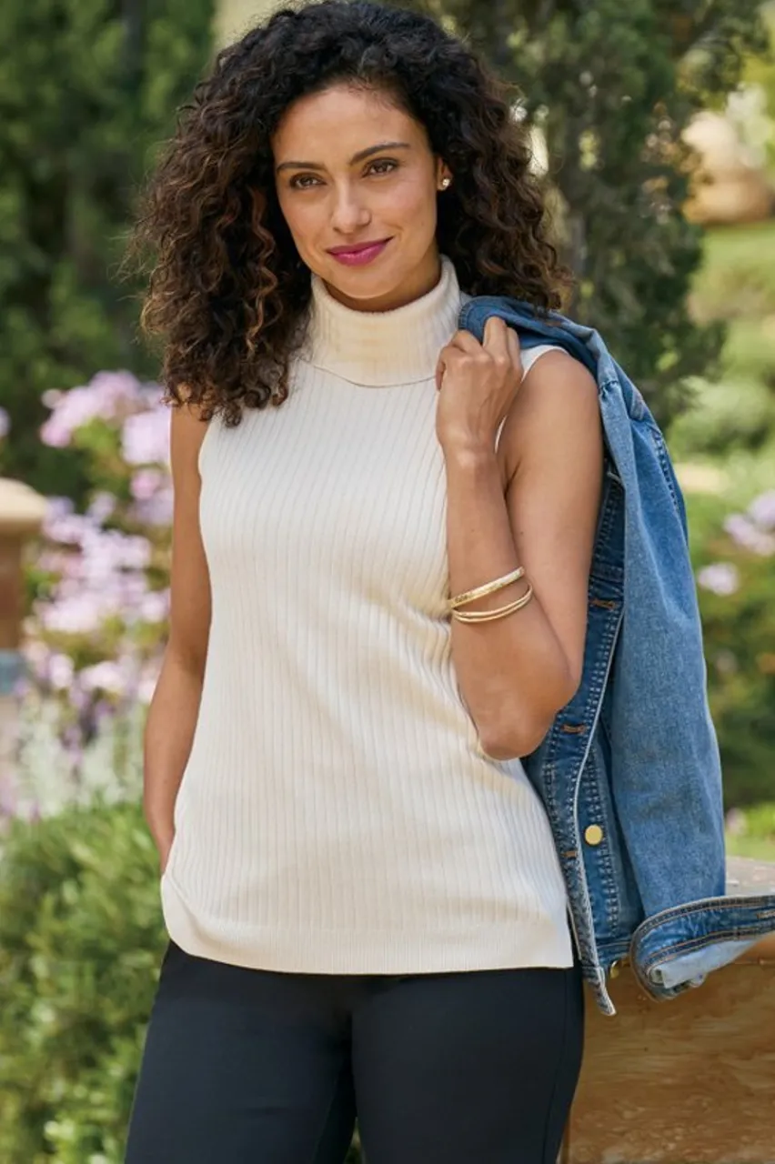 Soft Surroundings Soft Essential Ribbed Turtleneck Tank- Tops|Sweaters & Cardigans
