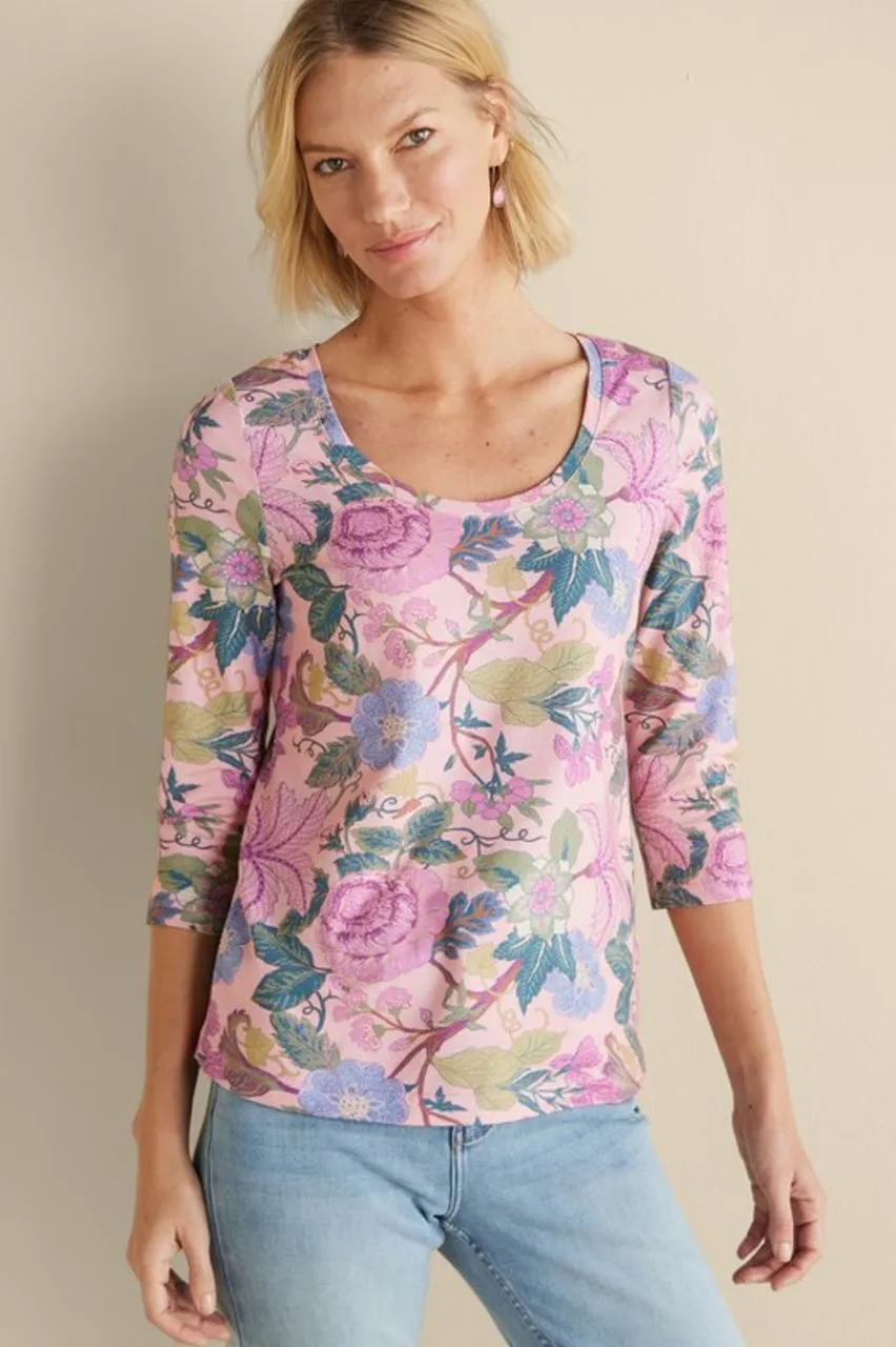 Soft Surroundings Soft Essential Supima 3/4 Sleeve Tee- Tops
