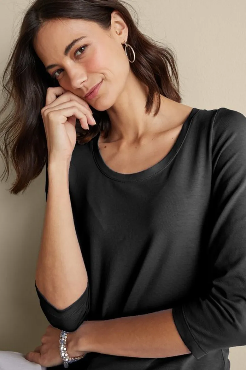 Soft Surroundings Soft Essential Supima 3/4 Sleeve Tee- Tops