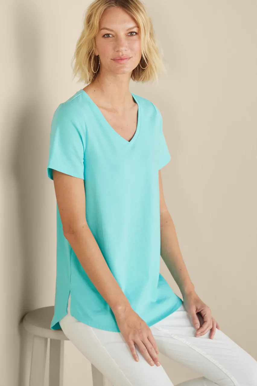 Soft Surroundings Soft Essential Supima Isabel Short Sleeve Tunic- Tops|Tunics & Leggings