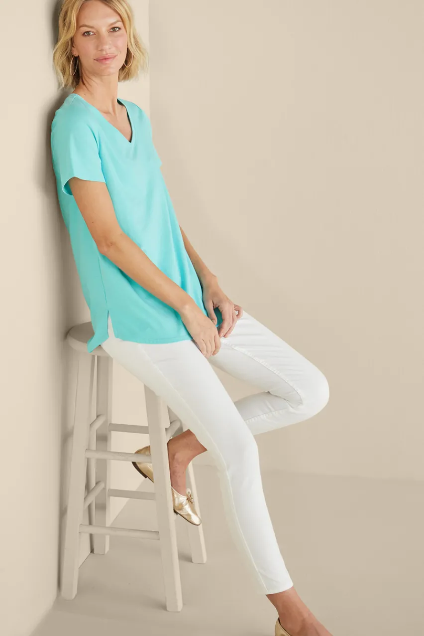 Soft Surroundings Soft Essential Supima Isabel Short Sleeve Tunic- Tops|Tunics & Leggings
