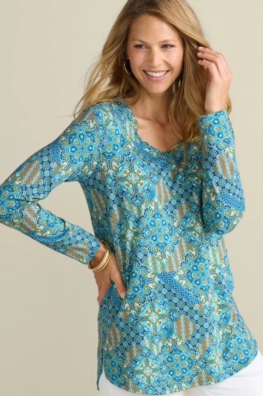 Soft Surroundings Soft Essential Supima Isabel Long Sleeve Tunic- Tops