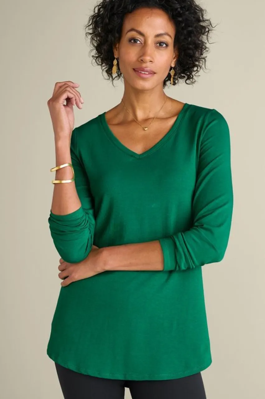 Soft Surroundings Soft Essential Supima Isabel Long Sleeve Tunic- Tops