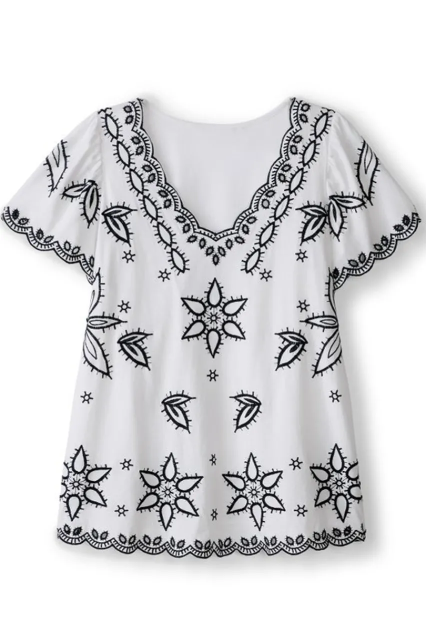 Soft Surroundings Teres Embroidered Tee- Tops