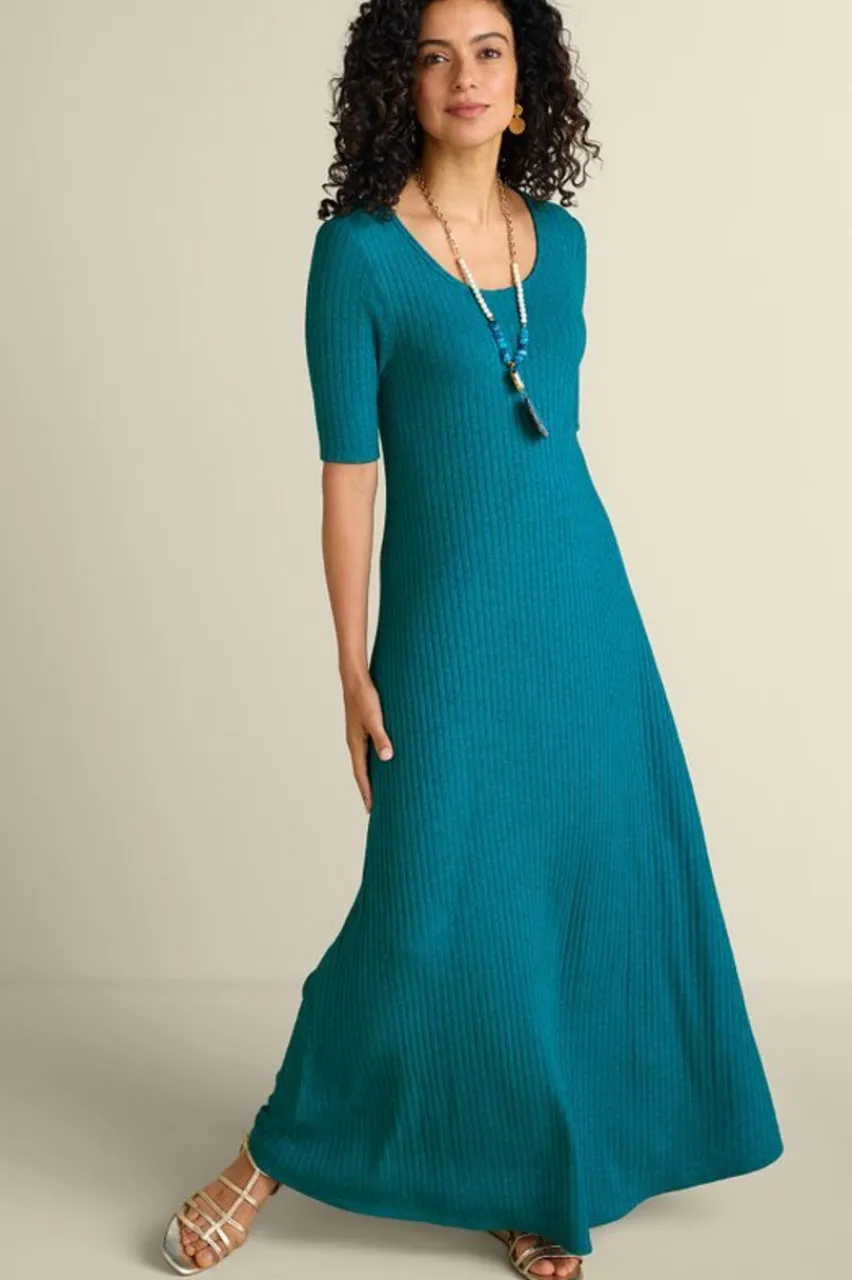 Soft Surroundings Textured Short Sleeve Santiago Dress- Dresses
