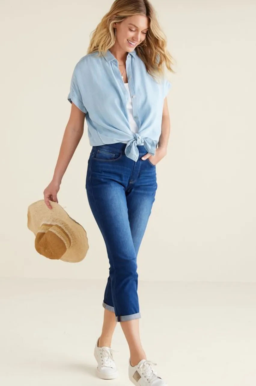Soft Surroundings The Ultimate Denim Pull-On Crop- Jeans