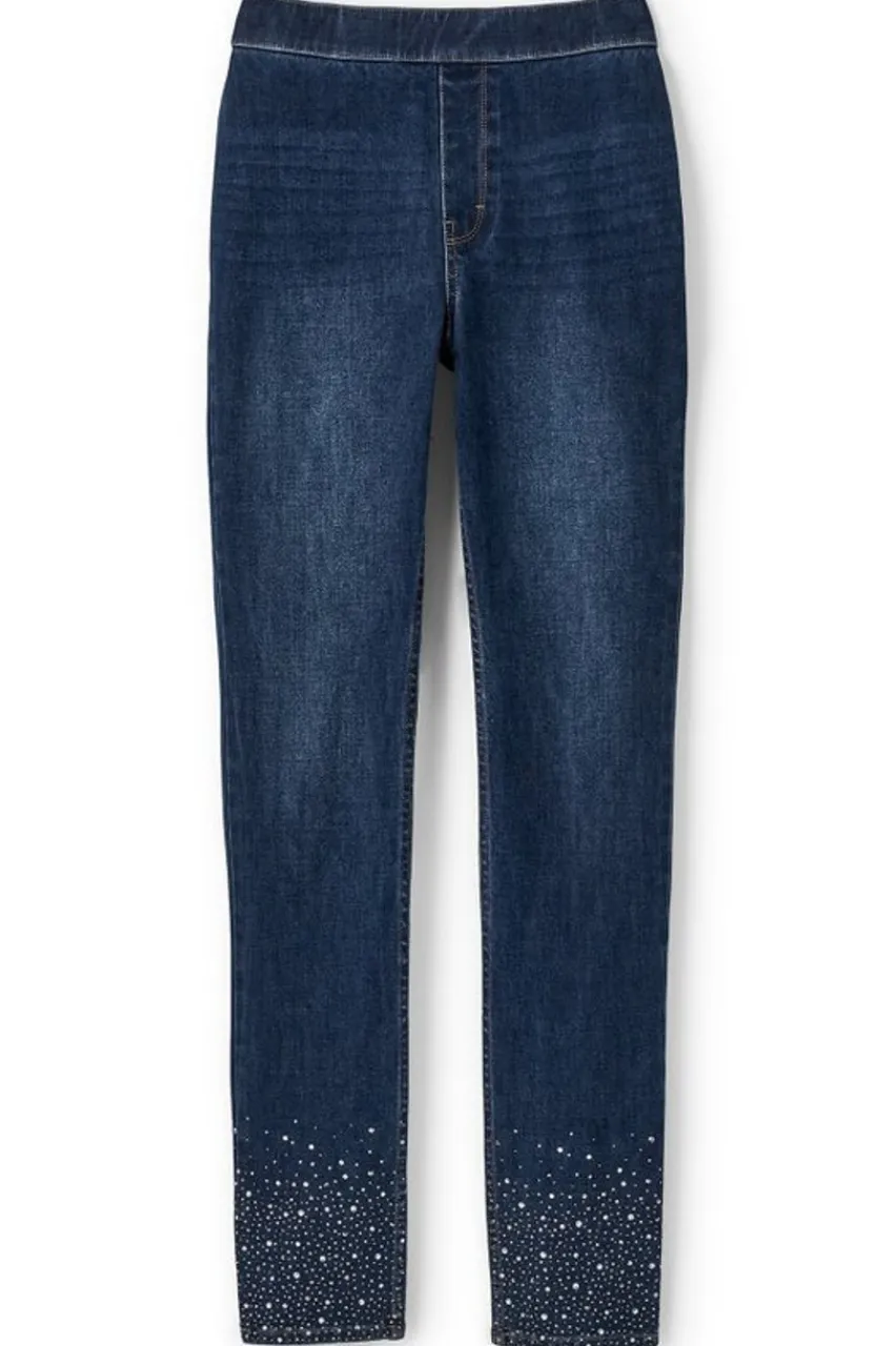 Soft Surroundings Ultimate Denim Crystal Pull-On Slim Leg Jeans- Jeans