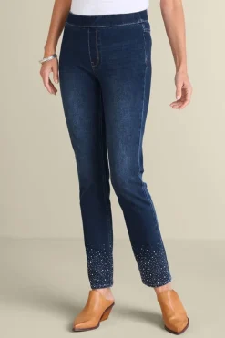 Soft Surroundings Ultimate Denim Crystal Pull-On Slim Leg Jeans- Jeans