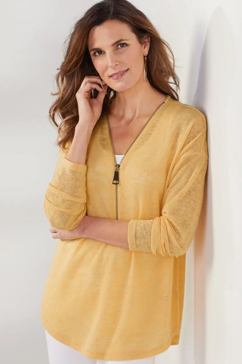 Soft Surroundings Valentina Zip Sweater- Tops|Sweaters & Cardigans