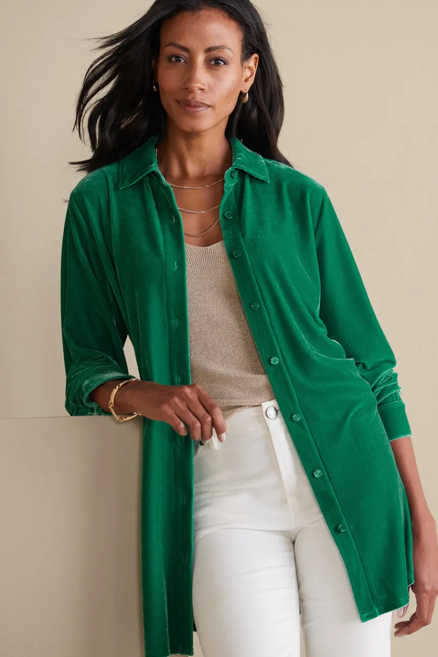 Soft Surroundings Velvet Boyfriend Tunic Shirt- Tops|Tunics & Leggings