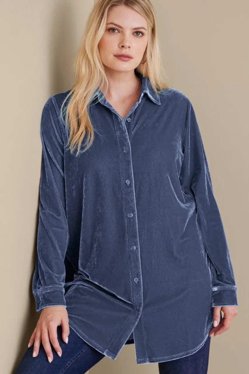 Soft Surroundings Velvet Boyfriend Tunic Shirt- Tops|Tunics & Leggings