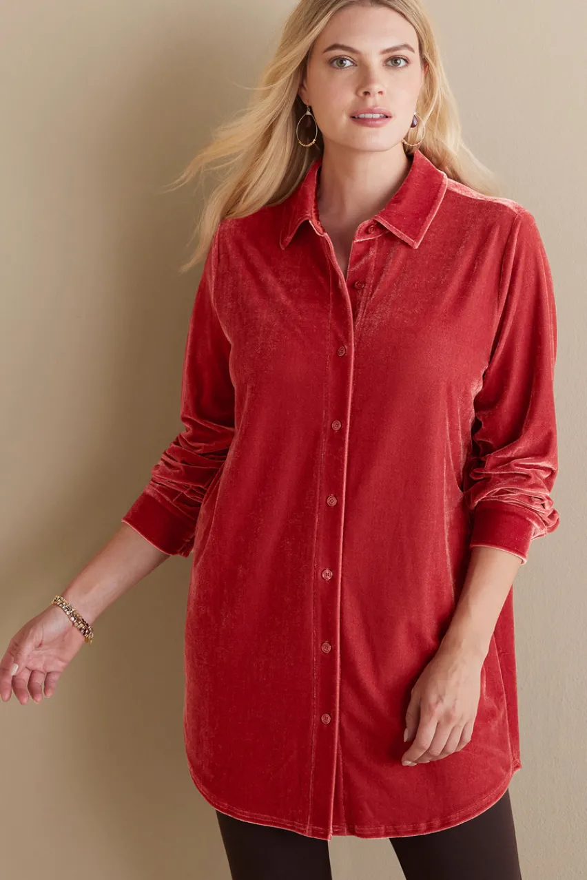 Soft Surroundings Velvet Boyfriend Tunic Shirt- Tops|Tunics & Leggings