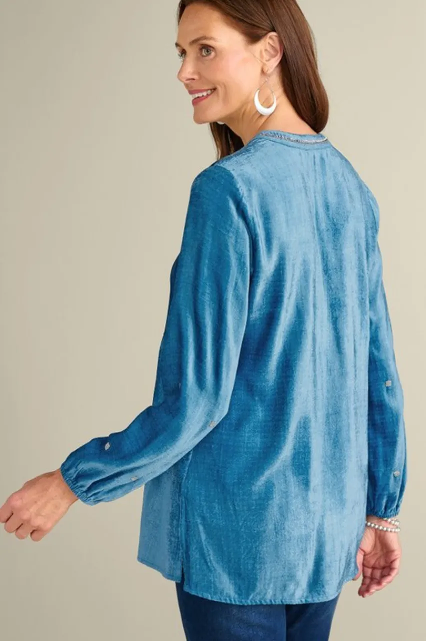 Soft Surroundings Verna Embellished Velvet Tunic- Tops
