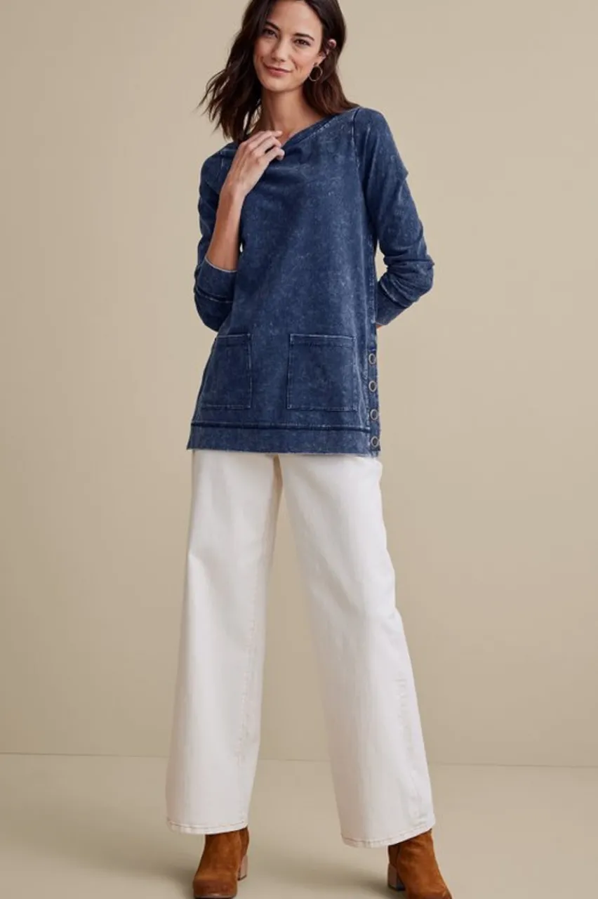 Soft Surroundings Washed Make It Snappy Pullover- Tops